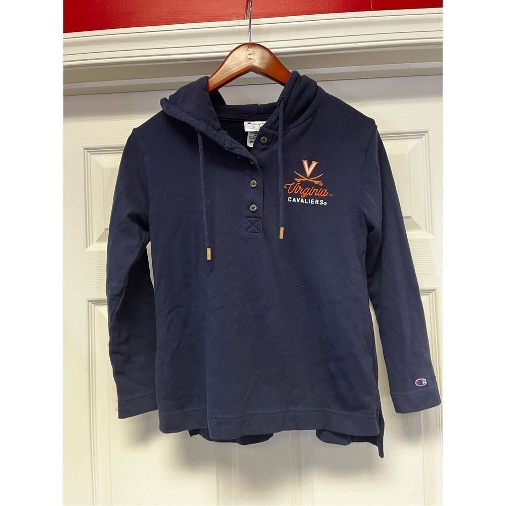 Virginia Cavaliers Champion Embroidered Long Sleeve Henley Hoodie sz S EUC